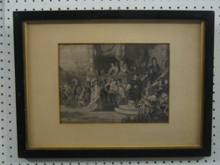 19th Century  monochrome print "Charles II with Courtiers" 7" x 9"