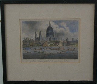 19th Century coloured print "St Paul's Cathedral and the Lord Mayor's Show on the Water" 5" x 7 1/2 