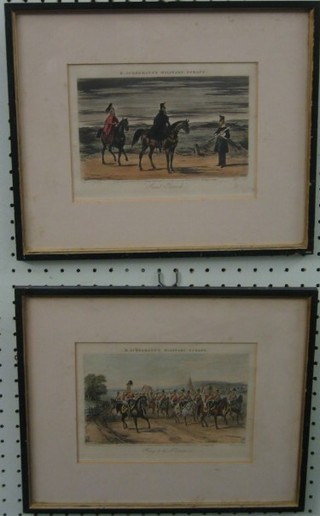 A  pair of 19th Century coloured prints "Ackermann's Military Scraps - Going to the Review and Grand Rounds" 5" x 7"