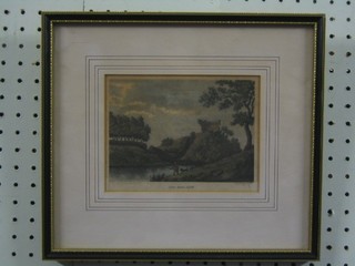 19th Century coloured print "Clare Castle Suffolk" 4" x 6" contained in a Hogarth frame