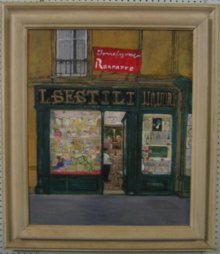 Richard Beer, oil on canvas "Cafe Sestili Ascoli Piceno", the reverse with Sally Hunter Fine Art Label 24" x 20"