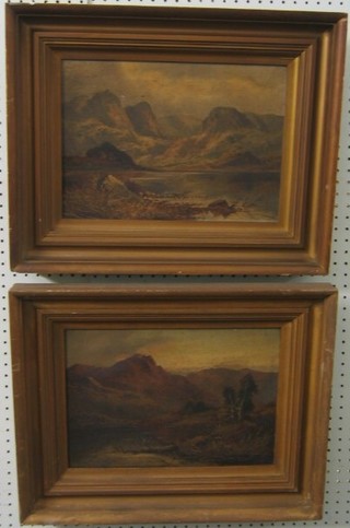 W Riley, pair of 19th Century oil paintings on canvas "Mountain Scenes" 10" x 14"