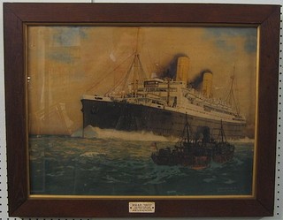 After K D Shoesmith, a coloured print "RMS P Ohio" 17" x 22" contained in an oak frame