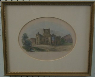 Elizabeth Lofeferston, watercolour "Melrose Abbey" 6" oval