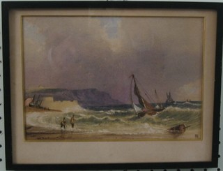 19th Century watercolour, "Fishermen and Fishing Boats in Heavy Sea" 6 1/2" x 9 1/2"