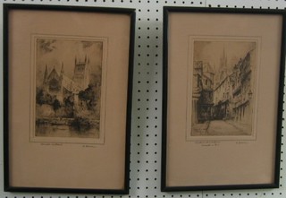 Monochrome engraving "Worcester Cathedral" and 1 other "Castle Garth and Cathedral Newcastle" signed in the margin by F Robson 8" x 6"