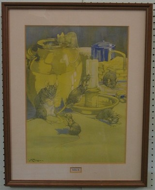 A coloured print after A Nixon "Mice" 16" x 11"