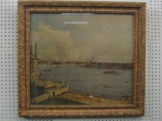 After Canaletto, a coloured print "The Thames and St Paul's" 18" x 20"