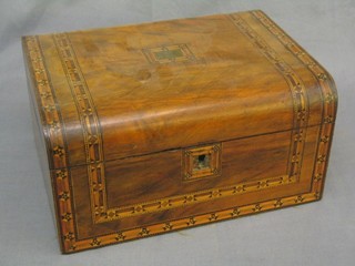 A Victorian D shaped trinket box with hinged lid, the lid with inlaid banding, 12" (hinge loose)