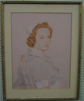 Noel Richards, a gouache portrait of a seated nurse, the reverse with Artist's of Chelsea label, 22" x 16"