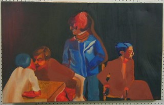 Modern Art, oil on canvas "Figures" 19" x 32" unframed