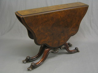 A handsome Victorian oval drop flap pedestal Sutherland table, raised on 4 scrolled supports 37"