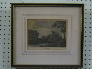 19th Century coloured print "Clare Castle Suffolk" 4" x 6" contained in a Hogarth frame