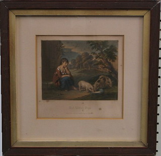 An 18th Century print after Thomas Gainsborough "Girl Feeding Pigs" 4" x 6"