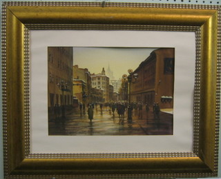 20th Century Russian School watercolour "Street Scene with Figures" signed and dated 8" x 12"