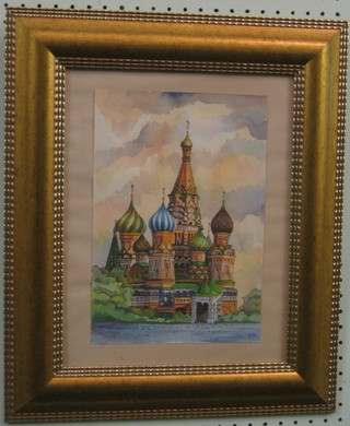 20th Century Russian School, impressionist watercolour "Study of the Kremlin" 12" x 8"