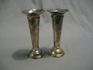A pair of silver plated hotelware trumpet shaped vases 8"