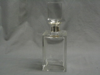 A handsome Art Deco Continental square glass spirit decanter and stopper with silver collar, inscribed