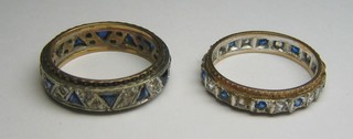 2 lady's gilt metal eternity rings set white and blue stones