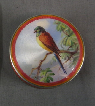 A Continental silver and enamelled rouge pot, the lid decorated a bird 3" (some restoration to the side of lid)