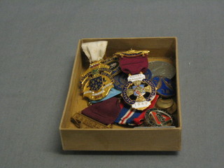 A British War medal, a 1945 Royal Masonic steward jewel, a Royal Masonic Institution The Boys jewel 1945, do. 1948, 2 other charity jewels and 4 enamelled badges