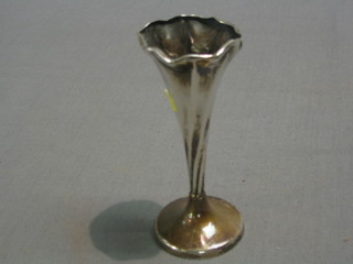 A trumpet shaped silver specimen vase raised on a circular spreading foot 8" (base damaged) Birmingham 1910