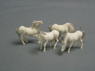 8 Eastern carved ivory figures of horses (2 f), 2"
