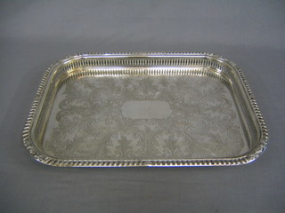 A modern engraved and pierced silver plated tea tray 18"
