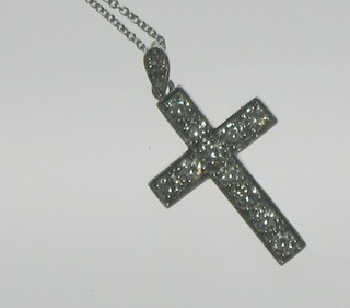 A lady's 18ct white gold Greek cross set 11 diamonds (approx 0.80ct)  hung on a fine gold chain
