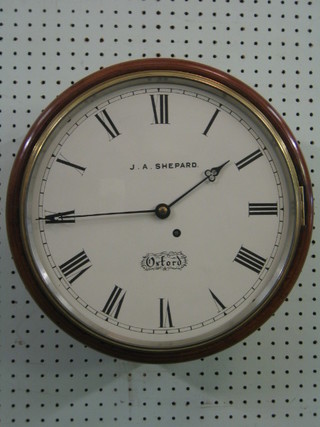 A 19th Century 8 day fusee wall clock, the 12" repainted dial with Roman numerals and marked J A Shepherd of Oxford, contained in a mahogany case (recently restored)   