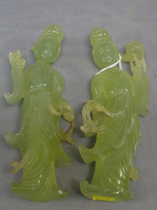 A pair of jade coloured figures of standing Geisha girls 7 1/2"