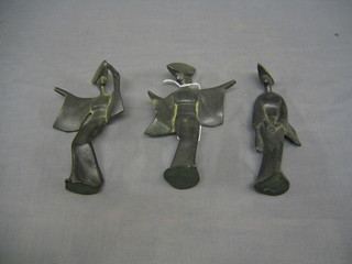 3 Japanese bronzed steel figures of Geisha girls 6"