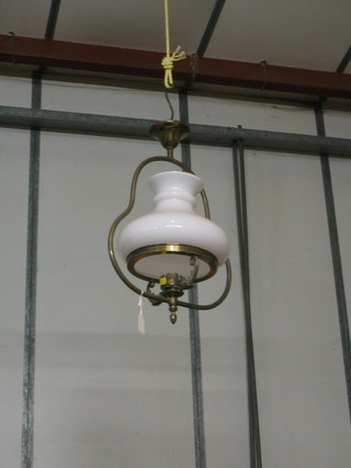 A reproduction 19th Century light fitting with opaque white glass shade