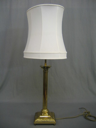 A 20th Century gilt metal reeded table lamp with Corinthian capital and shade 18"