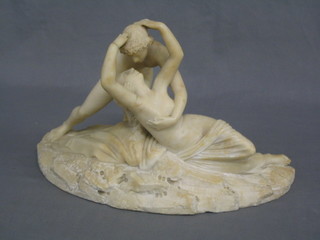 A 19th Century carved alabaster figure group, lady and angel 4" (some damage, angel missing wings)