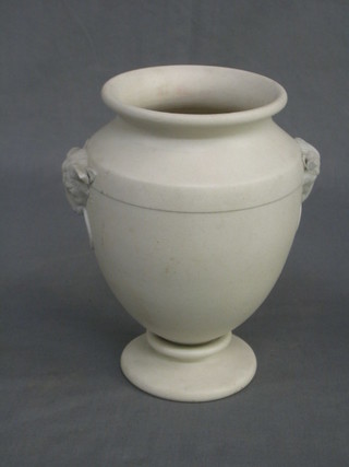 A 19th Century marble twin handled urn with ram mask handles 7" (handles f)