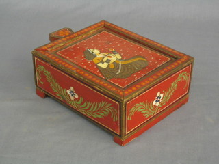 A 20th Century Indian painted trinket box with sliding lid and fitted interior 6"