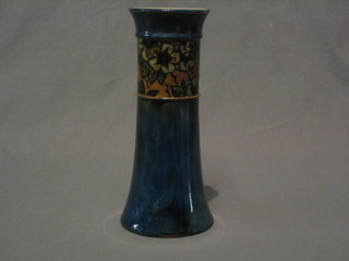 A Doulton blue glazed waisted vase, the base impressed MW (Minnie Webb) 9 1/2" 