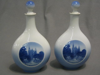 A pair of Royal Copenhagen porcelain flasks decorated Rosenberg Castle, base marked Royal Copenhagen Y378 10"