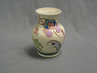 A Honiton pottery vase with floral decoration, the base impressed Ashton Honniton-Devon England 6"