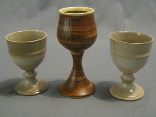 A pair of John Chipperfield Art Pottery goblets and  an Iden Pottery goblet