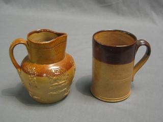 A J Stiff & Sons stone salt glazed hunting jug 6" and a  ditto tankard 5"