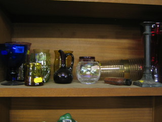 A Bristol blue glass rummer and a collection of coloured glassware