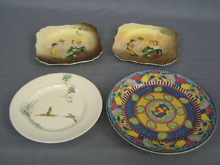 A pair of Doulton Dickensware plates decorated Sam Weller and Mrs Bardell, a Royal Doulton Coppice ware plate and a circular Royal Doulton plate with floral decoration 