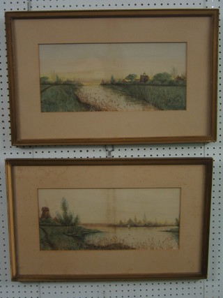 H K Storie, pair of watercolours "Near Sonning on Thames" and "Near Marlow on Thames" 8" x 17"