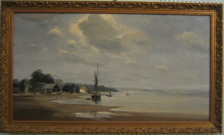 Marcus Ford, oil on canvas "Estuary Scene with Boats and Buildings", signed, 17" x 32"