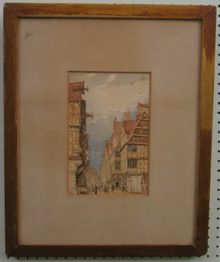 H G G, 19th Century Continental watercolour "Street Scene with Figures" monogrammed and dated 1879, 9" x 6"
