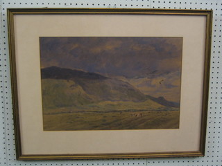 D A Williams, watercolour drawing "Mountain Scene with Cattle Grazing" 13" x 19" monogrammed