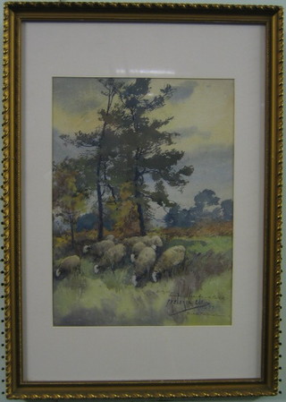 C F  V Ede, watercolour "Sheep in Fontainbleau Forest" signed and dated '95 15" x 11"