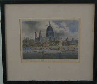 19th Century coloured print "St Paul's Cathedral and the Lord Mayor's Show on the Water" 5" x 7 1/2"